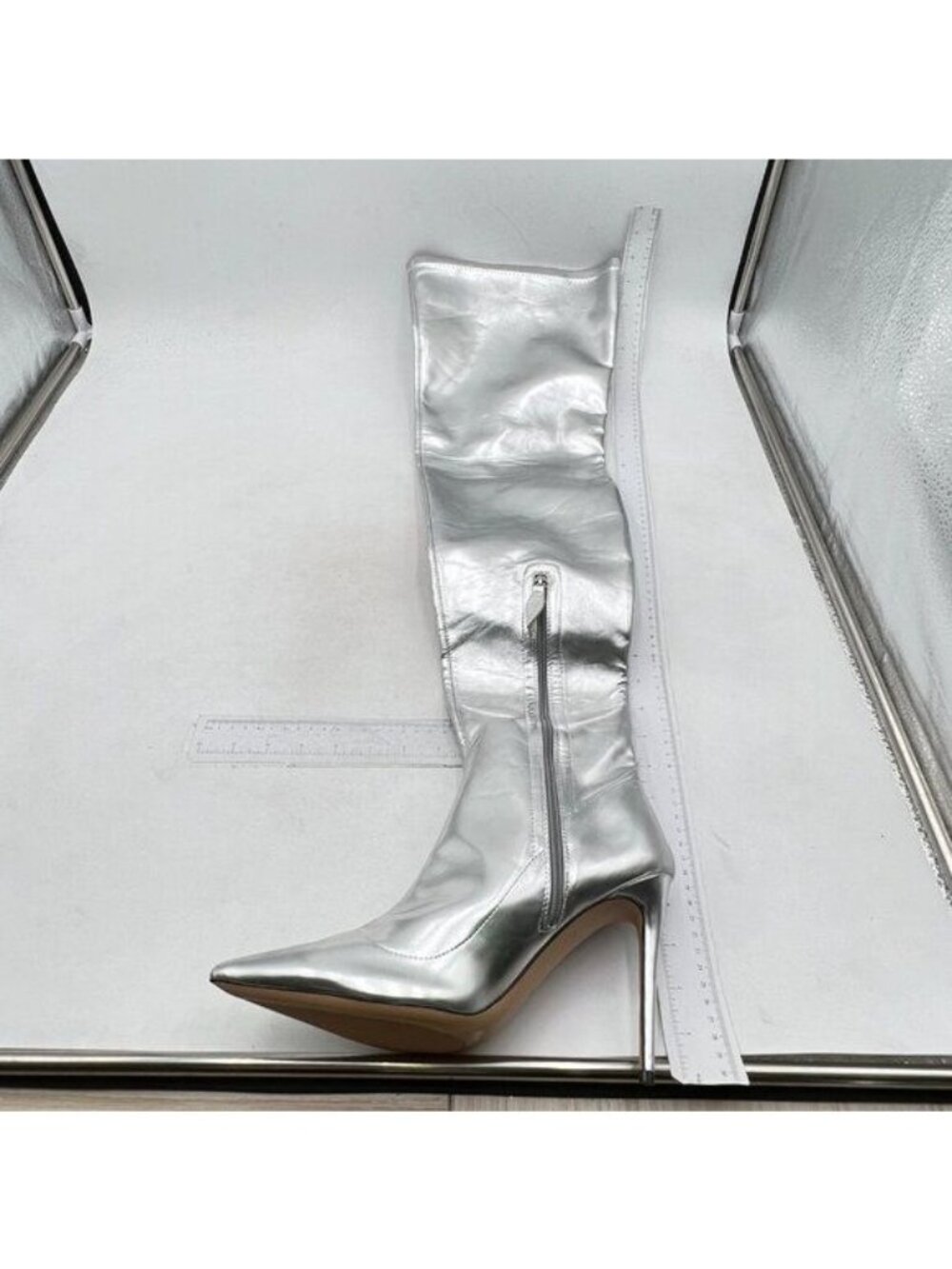 Knee High Boots Women Pointed Toe Boots Stiletto High Heel Long Boots Sliver